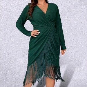 Fringe Wrap Hem Glitter Dress